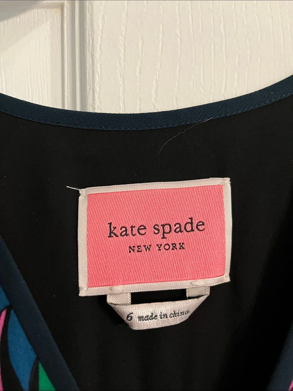 kate spade Black Floral Print Wrap-Style Dress with Pink & Green Accents